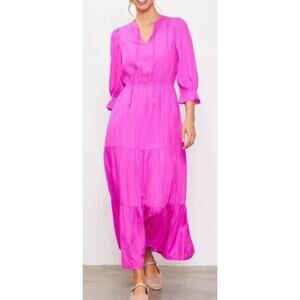 SKIES ARE BLUE Dress Emery Ruffle Tiered Flowy Maxi Hot Pink boho medium